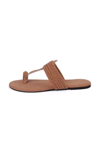 Tan Brown Cruelty free Leather inspired Kolhapuri with multiple braidings image 6