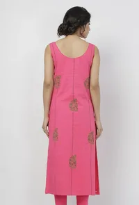 Raisa Pink Floral Motif Hand-Block Printed Kota Straight Fit Sleeveless Kota Kurta image 5