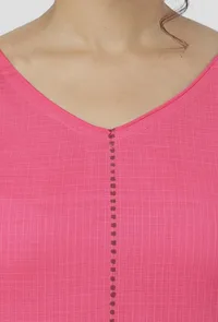 Raisa Pink Floral Motif Hand-Block Printed Kota Straight Fit Sleeveless Kota Kurta image 6