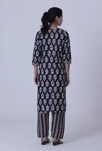 Set Of 3: Black Cotton Rayon Kurta With Pant & Dupatta Set image 5