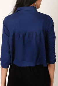 Blue plan cotton and black & orange ikat blouse image 3