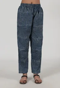 Set Of 3: Indigo Printed Blue Cotton Anarkali, Pant & Dupatta Set image 4