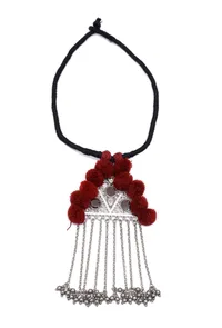 Maroon Pom Pom Handcrafted Tribal Necklace image 2
