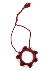 Maroon Pom Pom Handcrafted Tribal Necklace image 5