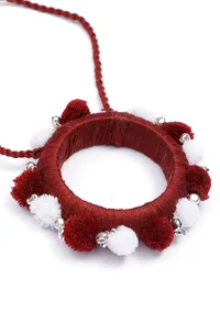 Maroon Pom Pom Handcrafted Tribal Necklace image 6