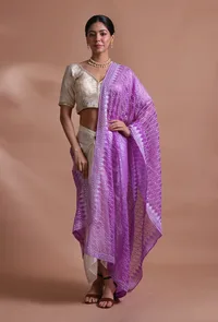 Light Purple Color Silk Organza Embroidered Dupatta image 1