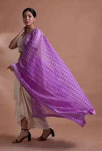 Light Purple Color Silk Organza Embroidered Dupatta image 2