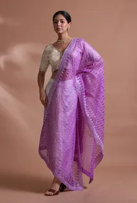 Light Purple Color Silk Organza Embroidered Dupatta image 3