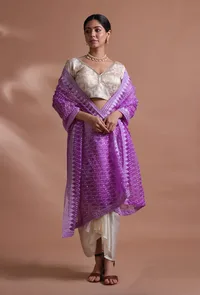 Light Purple Color Silk Organza Embroidered Dupatta image 4
