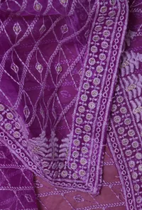 Light Purple Color Silk Organza Embroidered Dupatta image 6