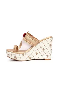 Vainavi Golden fringed Hand Embroidered braided One Toe wedges image 4