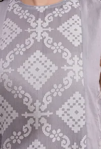 Cloud Grey Brasso Organza & Cotton Panelled Flared Kurta image 4