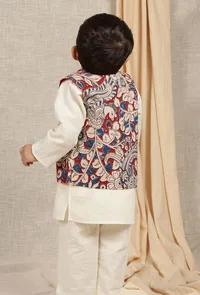 Kavin Maroon & Beige Cream Kalamkari Printed Cotton Nehru Jacket image 3