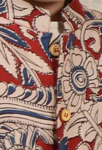 Kavin Maroon & Beige Cream Kalamkari Printed Cotton Nehru Jacket image 4