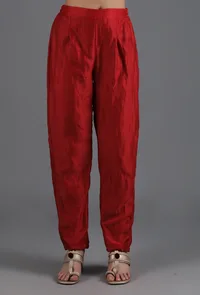 Rust Red Straight Chanderi Pant image 1