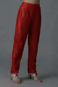 Rust Red Straight Chanderi Pant image 2