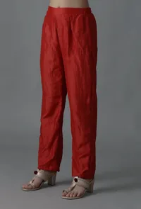 Rust Red Straight Chanderi Pant image 3