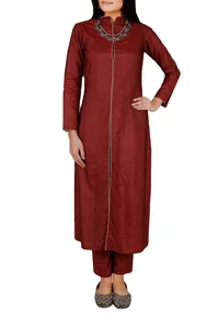 Set of 2- Red Tussar Staple Achkan And Pants image 2