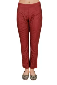 Set of 2- Red Tussar Staple Achkan And Pants image 4