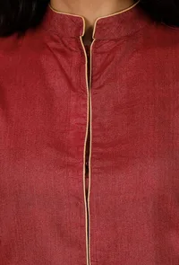 Set of 2- Red Tussar Staple Achkan And Pants image 5
