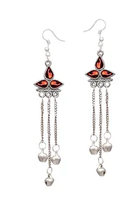 Red Tri-Leaf Afghan German Silver Earrings image 2