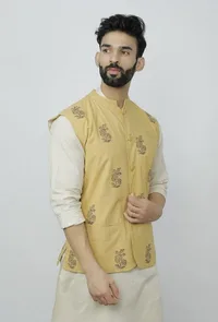 Block Printed Yellow Waist Coat image 2
