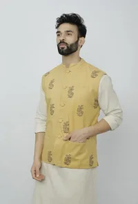 Block Printed Yellow Waist Coat image 3