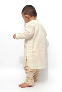 Set of 2 - Silver On Off-White Malmal Kurta Pyajam image 3