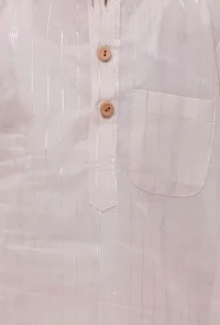 Set of 2 - Silver On Off-White Malmal Kurta Pyajam image 4