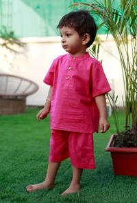 Set Of 2: Candy Pink Cotton Shirt And Pink Short image 2