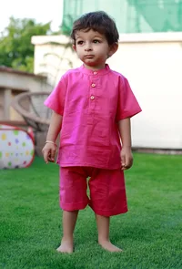 Set Of 2: Candy Pink Cotton Shirt And Pink Short image 3