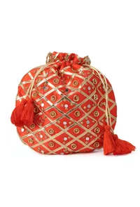 Glimmering Orange Potli With Gota And Glass Stone Work image 3