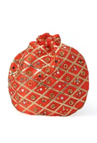 Glimmering Orange Potli With Gota And Glass Stone Work image 4