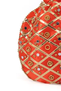 Glimmering Orange Potli With Gota And Glass Stone Work image 5