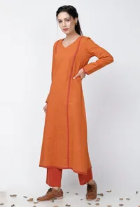 Rust orange A-line Cotton Kurta image 2