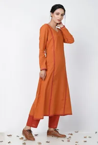 Rust orange A-line Cotton Kurta image 3