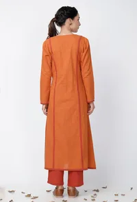 Rust orange A-line Cotton Kurta image 4