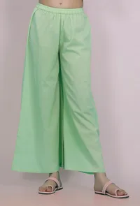 Mint Green Cotton Palazzo Pants image 1