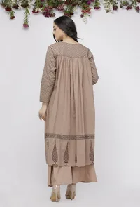 Beige Cotton Full Length Kota Hand-Block Printed Anarkali image 3