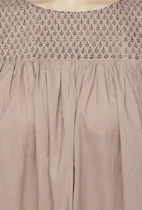 Beige Cotton Full Length Kota Hand-Block Printed Anarkali image 4