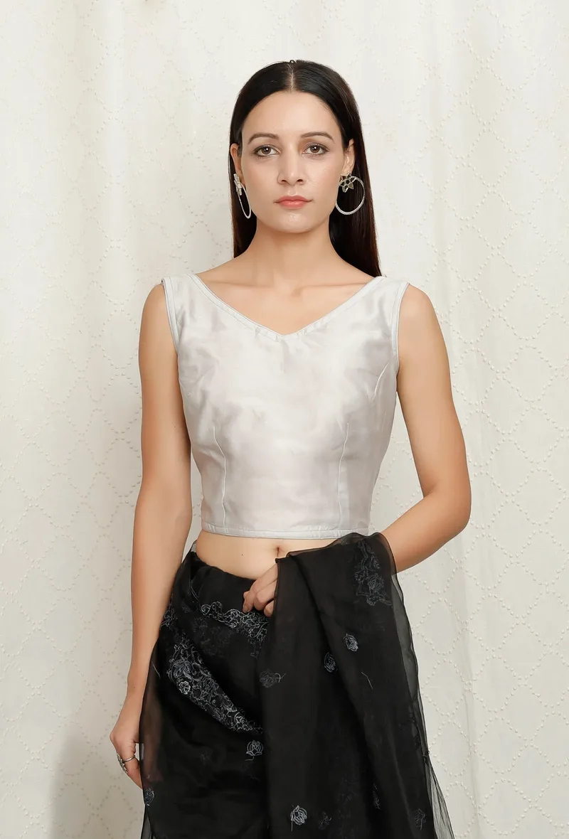 Grey Pure Banarasi Chanderi Blouse