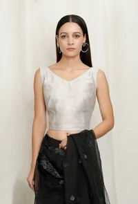 Grey Pure Banarasi Chanderi Blouse image 1