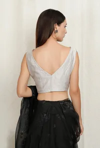 Grey Pure Banarasi Chanderi Blouse image 2