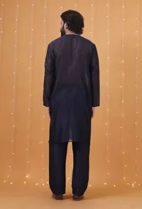 Set Of 2: Space Blue Chanderi Kurta & Pajama image 4