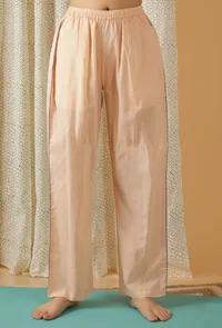 Set Of 2: Mulmul Cotton Peach Bandhgala Kurta And Straight Fit Pants image 6