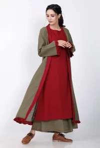 Mehandi Green Cape With Maroon Frills image 3