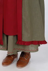 Mehandi Green Cape With Maroon Frills image 6