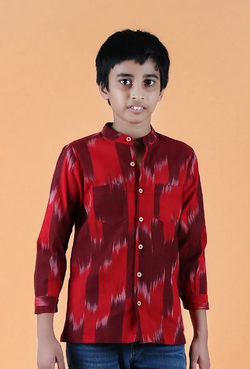 Red Ikat Cotton Short Kurta