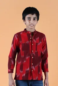 Red Ikat Cotton Short Kurta image 1