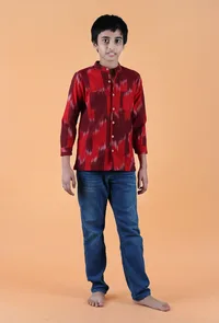 Red Ikat Cotton Short Kurta image 2